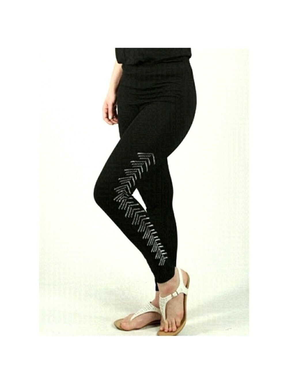 SOLID Black Rhinestone Embellished Full Length Leggings Size Large NWT